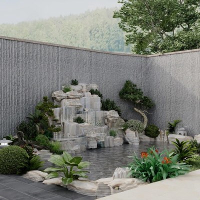新中式假山水景免费3D模型下载